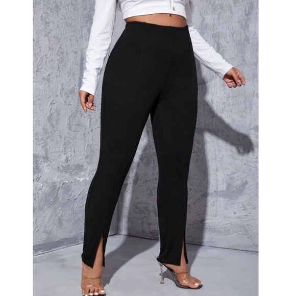 Plus size black stretchy split hem pants - Picture 6 of 15